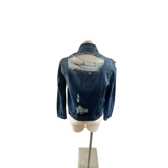 Denim Blvd Destroyed Distressed Classic Cut Denim Jean Jacket - Picture 7 of 11